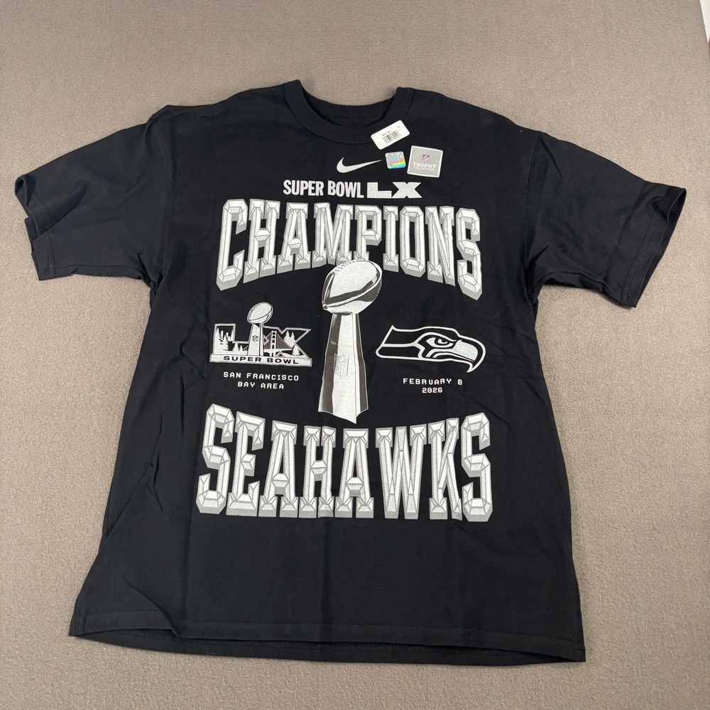 Nike Seattle Seahawks Super Bowl LX Champions Shirt Mens Size M Black NFL 8060